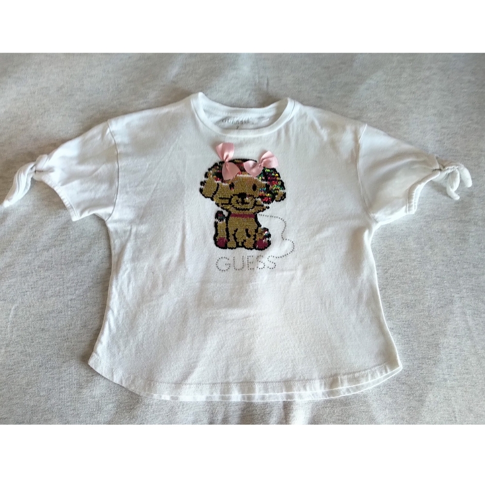 Guess Kids Slip Sequin Puppy Tee with Bow Details